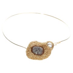 Pearl and Raw Stone One-Off Necklace in 14 Kt Gold Cocktail Statement