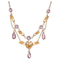 Victorian Pearl Amethyst Gold Pendant Drop Necklace