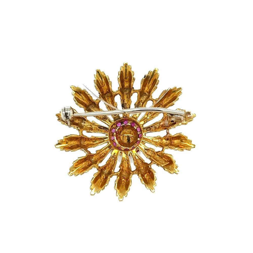Pearl and Ruby Vintage HONORA Circle Gold Statement Brooch Pin In Excellent Condition For Sale In Montreal, QC
