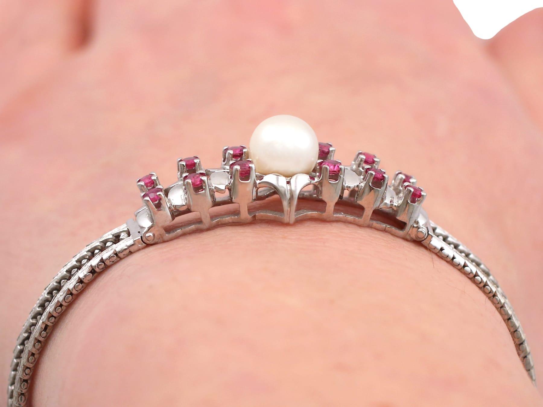 Pearl and Ruby White Gold Bracelet For Sale 3