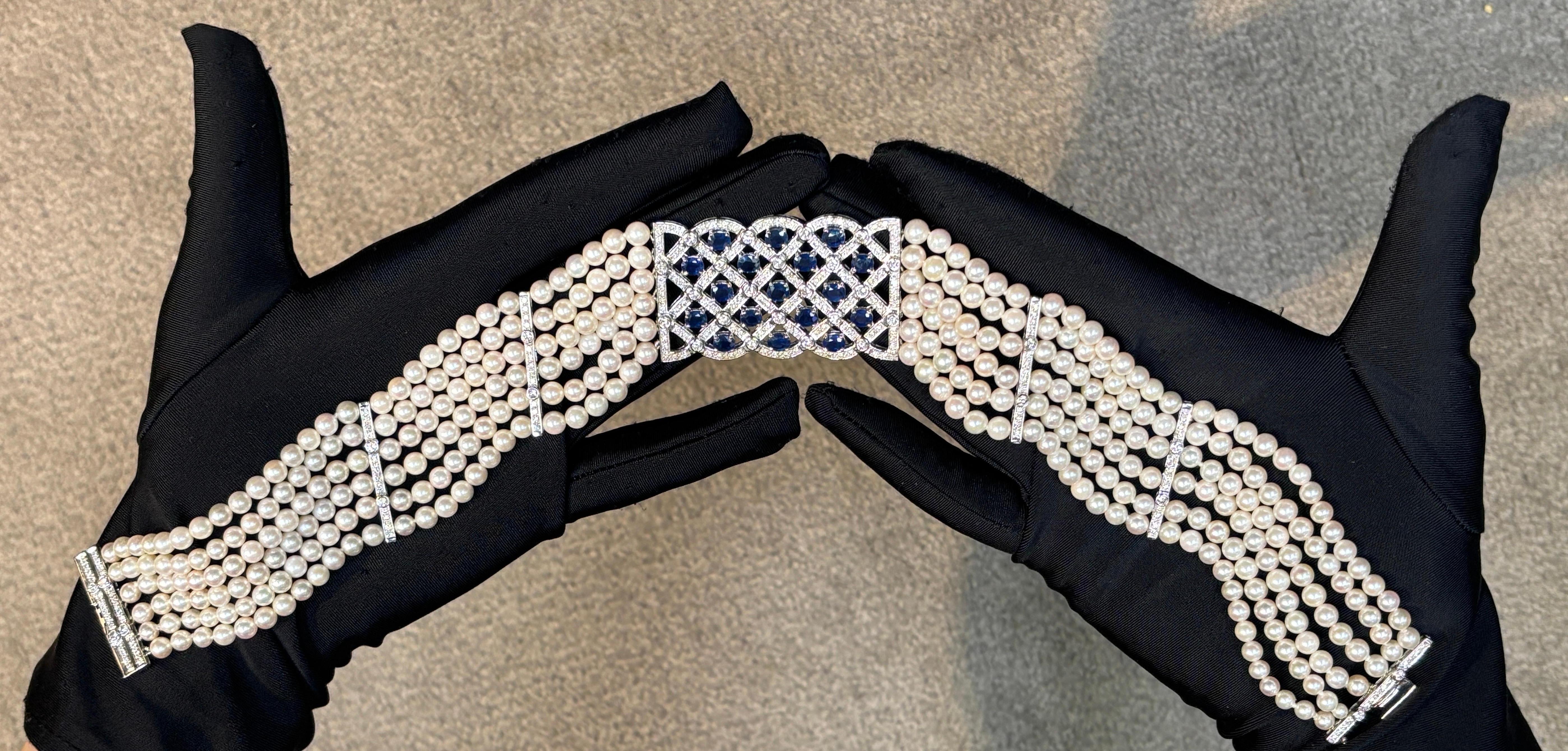 Mixed Cut Pearl and Sapphire Choker Necklace For Sale