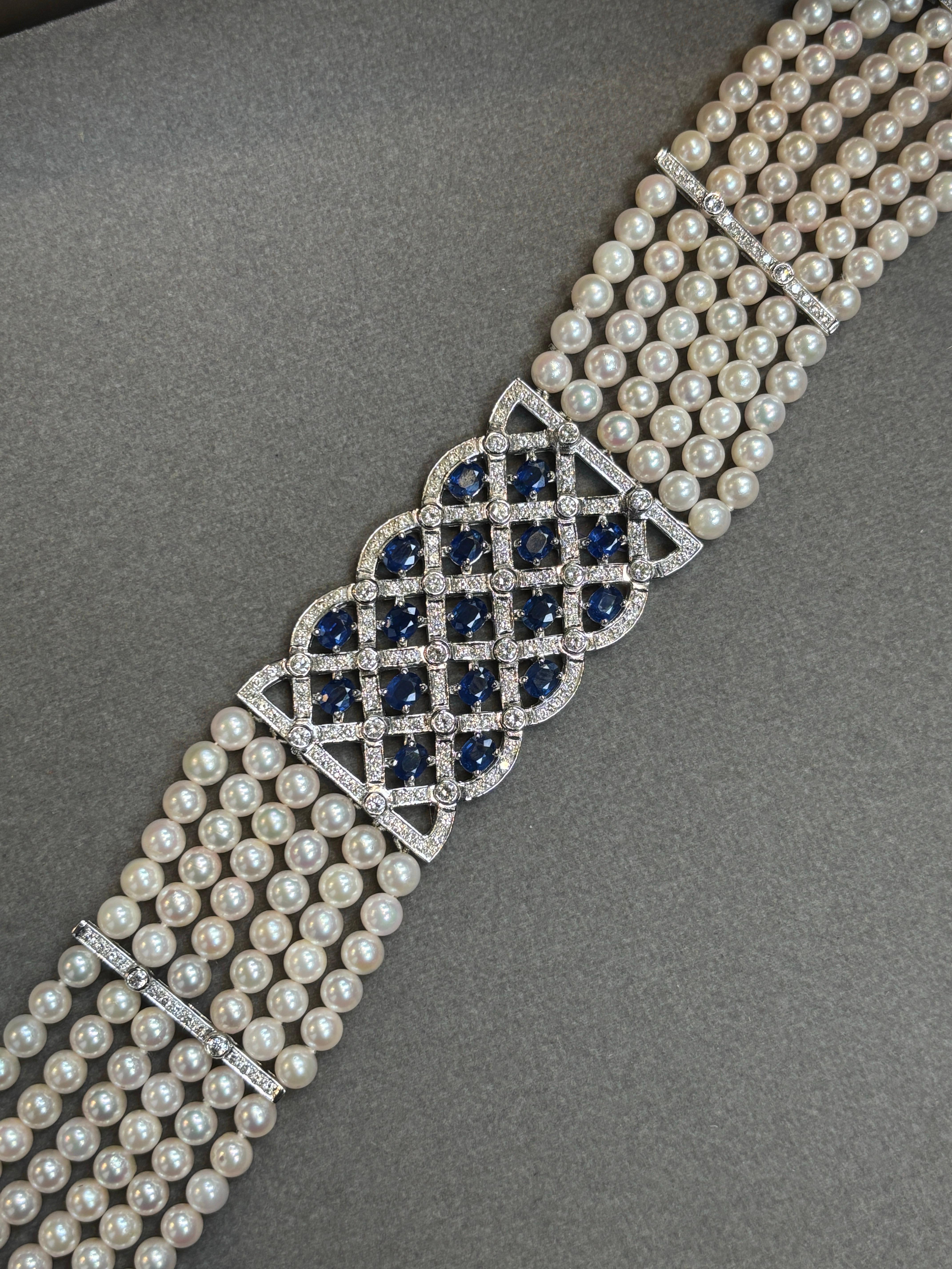 Pearl and Sapphire Choker Necklace For Sale 1