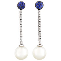 Pearl and Sapphire Drop Earrings