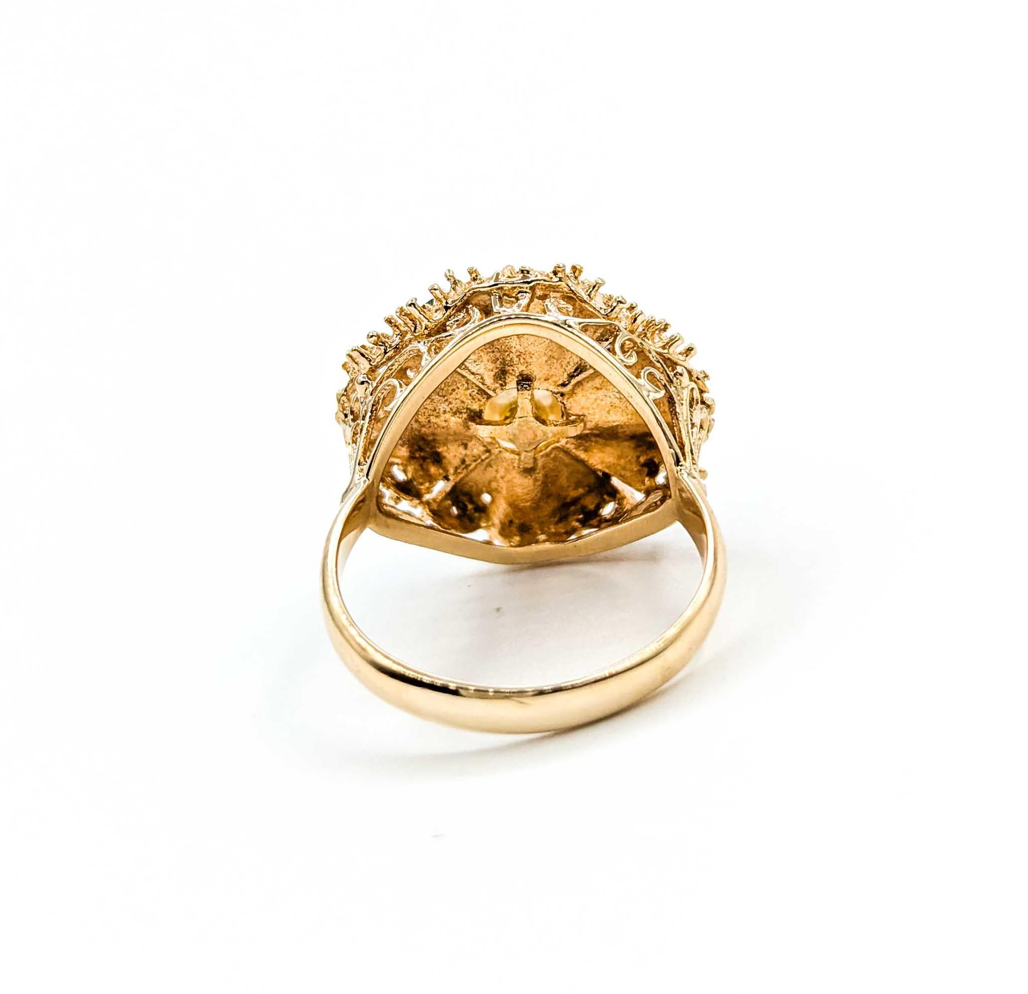 Pearl And Sapphire Starburst Ring Crafted in 14K Yellow Gold 1