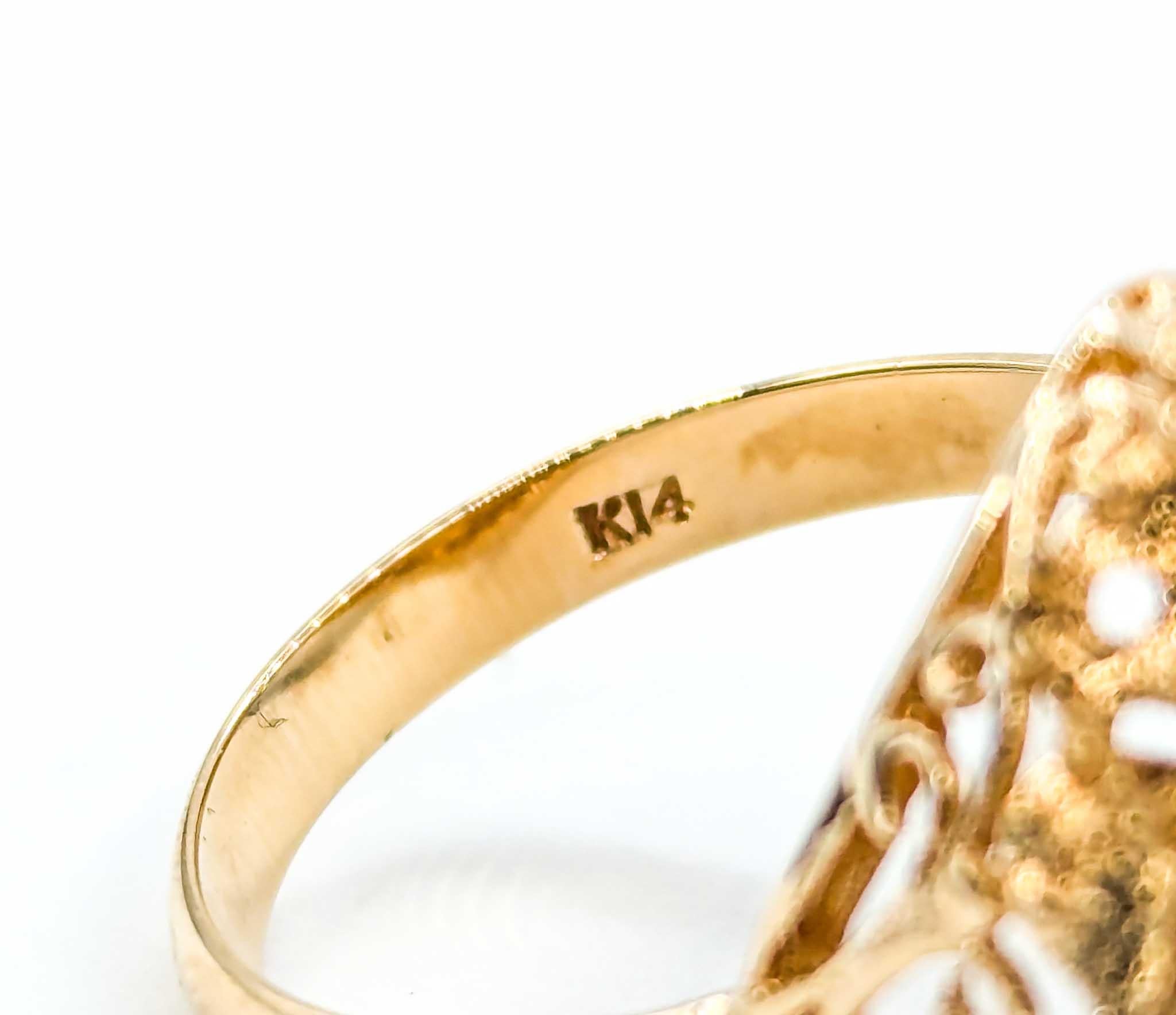 Pearl And Sapphire Starburst Ring Crafted in 14K Yellow Gold 2