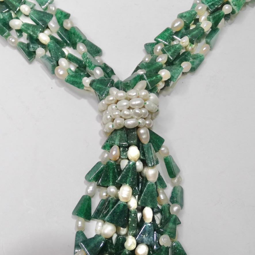 Mehrreihige Halskette mit Perlen und Halbedelsteinen für Damen oder Herren im Angebot