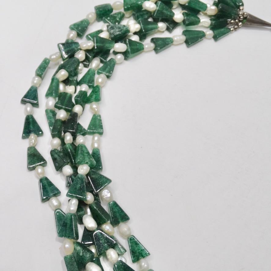 Women's or Men's Pearl and Semi Precious Stone Multi Strand Necklace For Sale