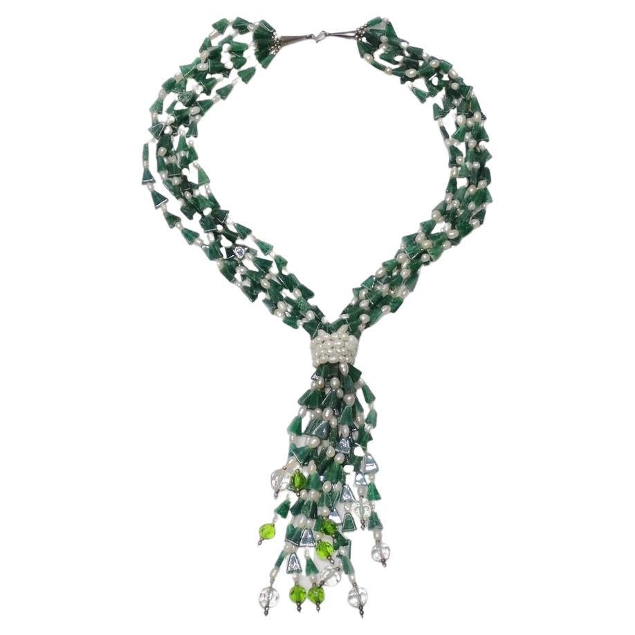 Mehrreihige Halskette mit Perlen und Halbedelsteinen im Angebot