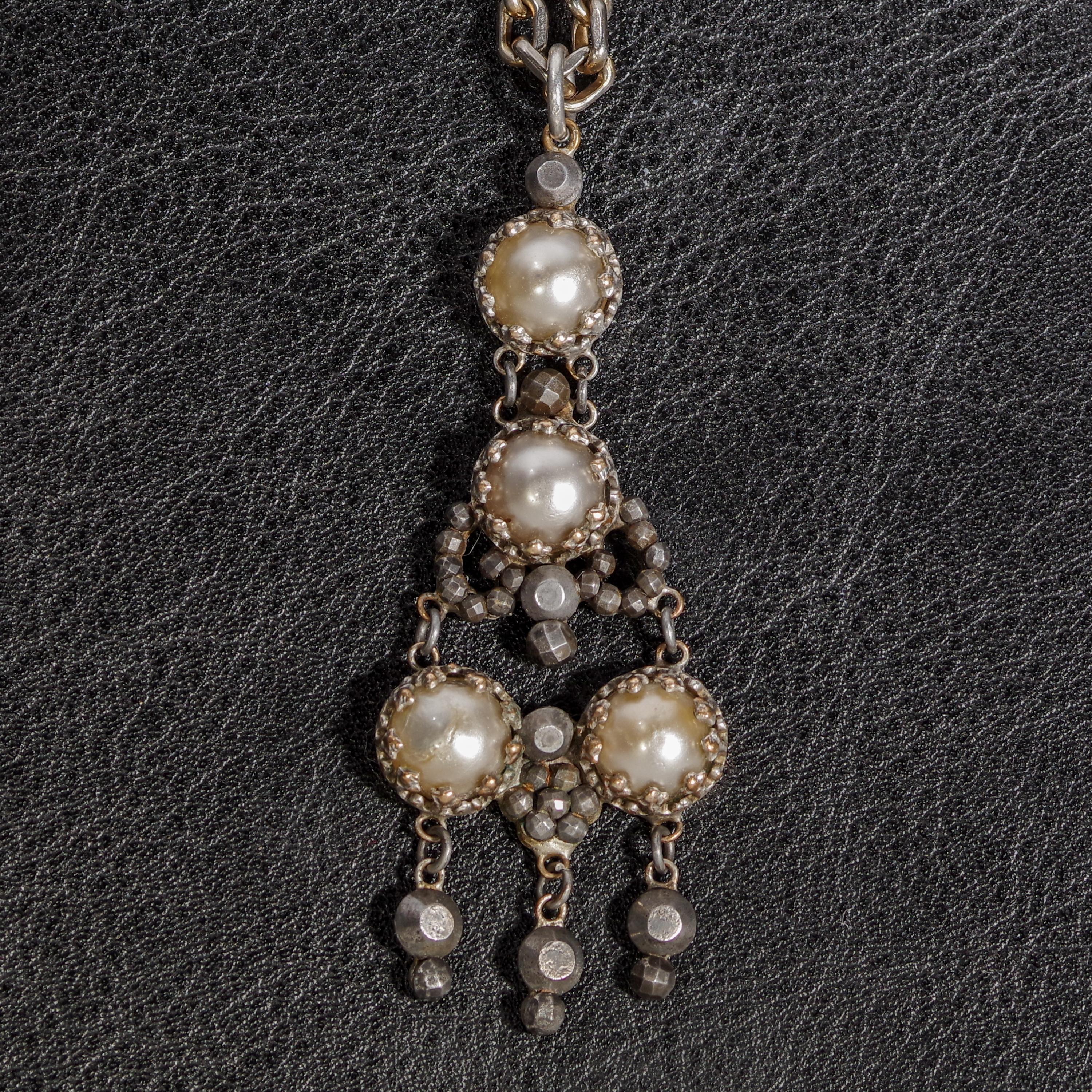 Georgian Pearl and Cut Steel Pendant Necklace Unisex In Excellent Condition In Southbury, CT