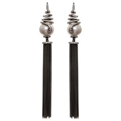 Ammanii Pearl and the Snake Black Rhodium Sahara Earrings with Tassels