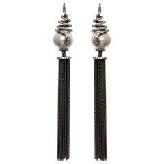 Ammanii Pearl and the Snake Black Rhodium Sahara Earrings with Tassels