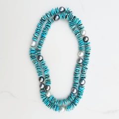 Tahitian Black Pearl and South Sea Pearl Turquoise Necklace