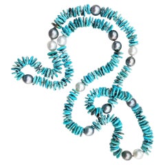 Tahitian Black Pearl and South Sea Pearl Turquoise Necklace