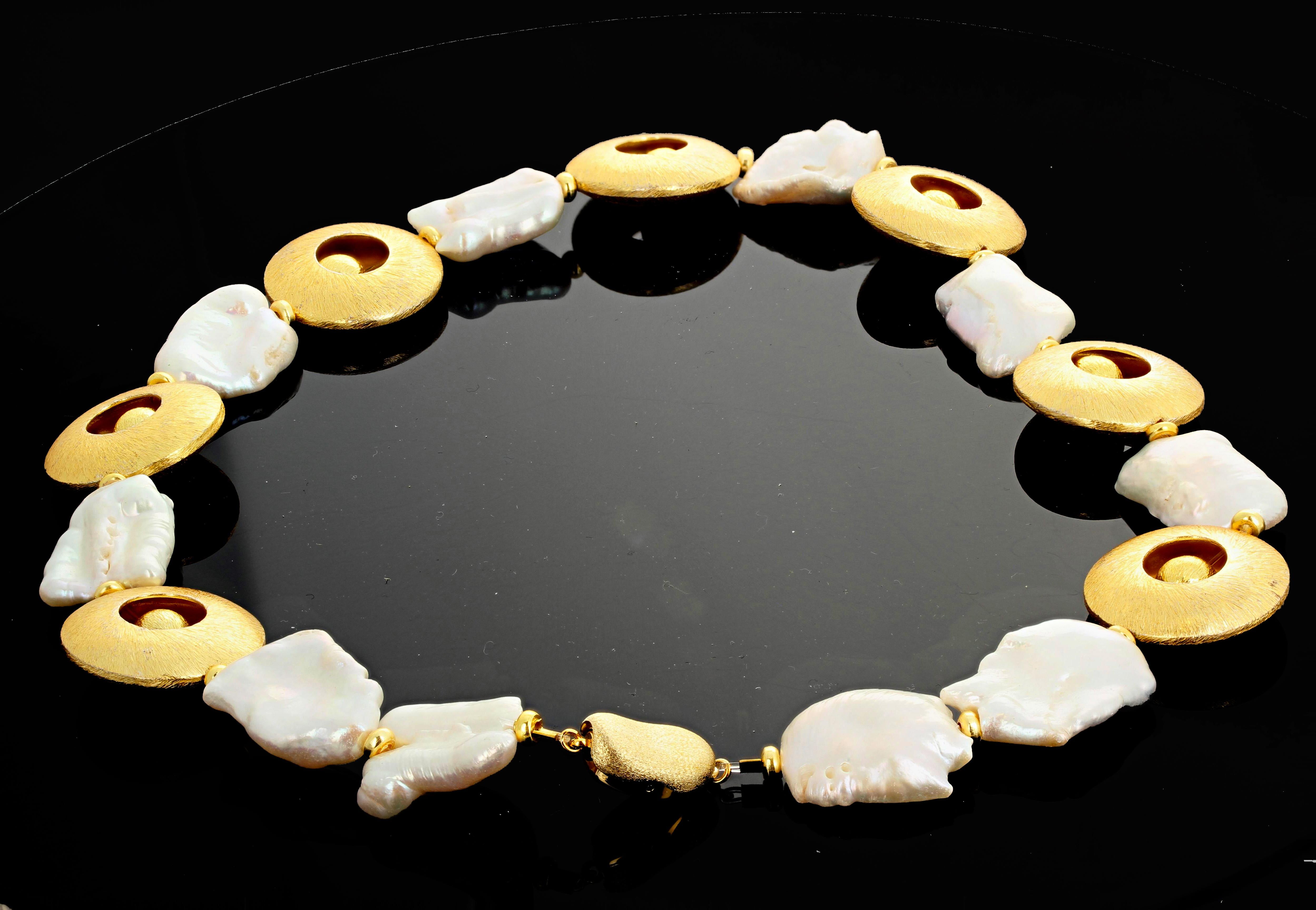 Gemjunky Art Deco Inspired Architectural Pearl and Vermeil Rings Necklace In New Condition In Raleigh, NC