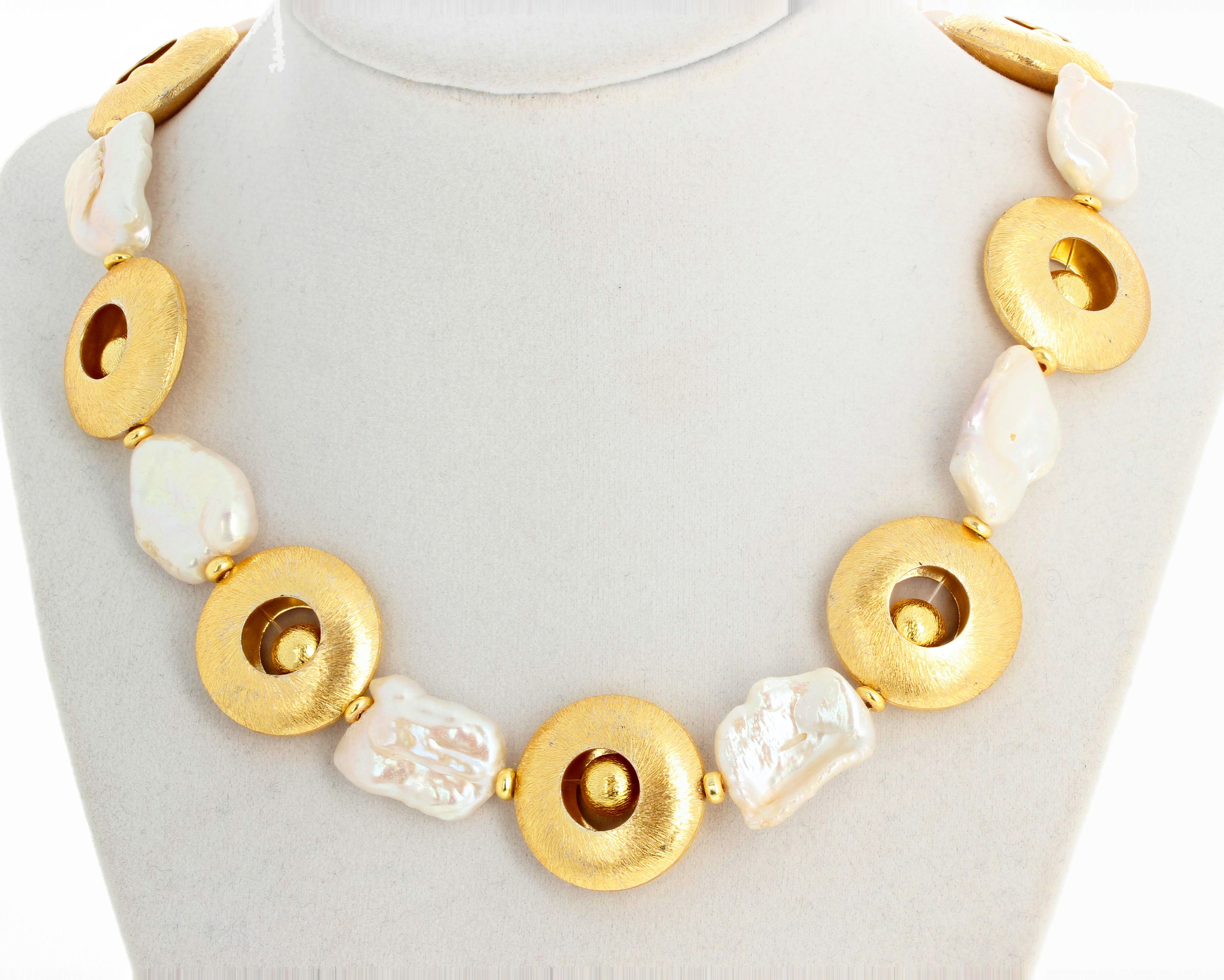 Mixed Cut Gemjunky Art Deco Inspired Architectural Pearl and Vermeil Rings Necklace