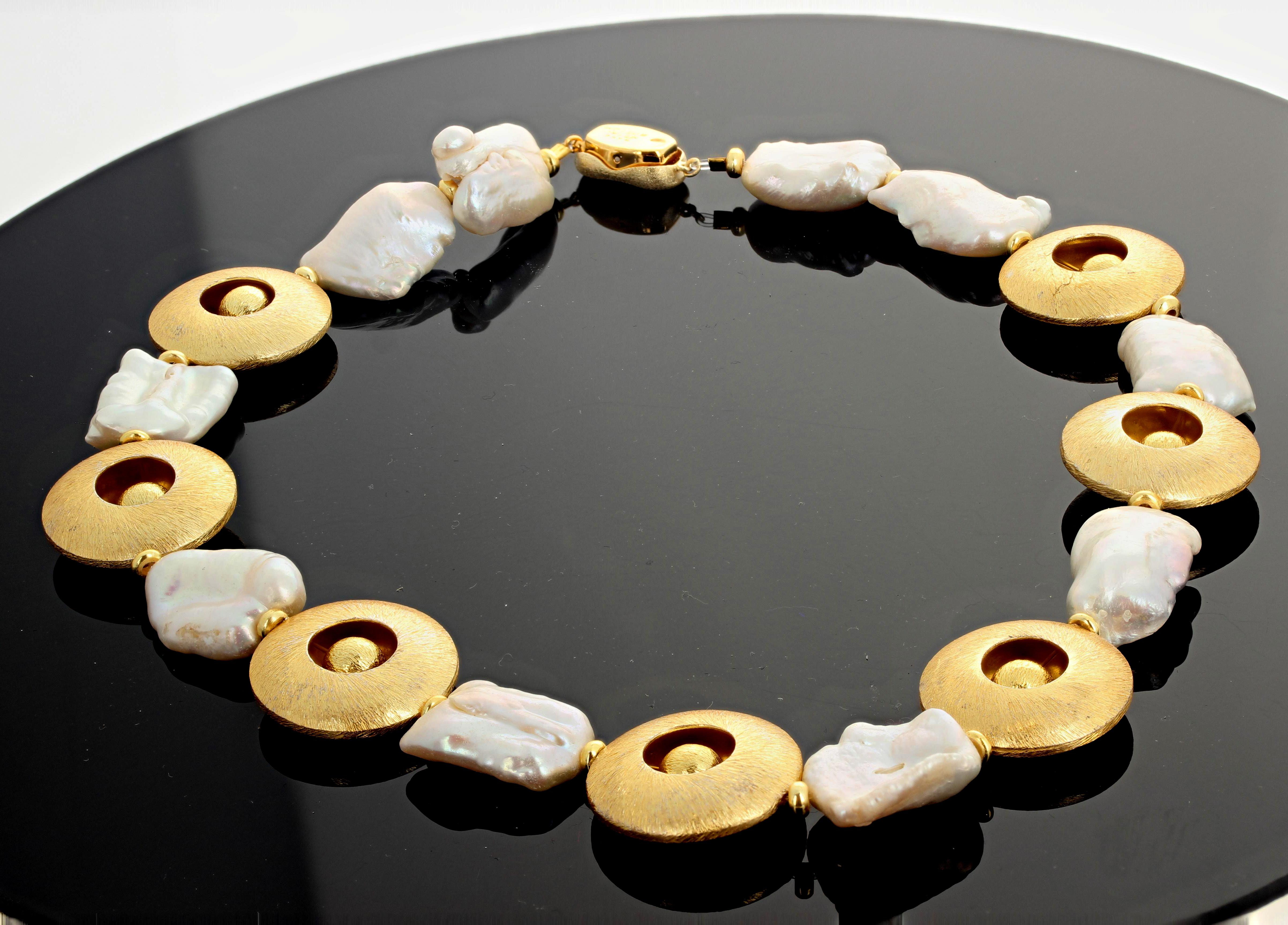 Women's or Men's Gemjunky Art Deco Inspired Architectural Pearl and Vermeil Rings Necklace