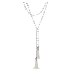 Pearl and White gold Tassel Necklace with Diamonds