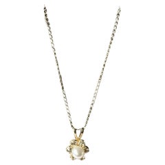 Pearl and White Topaz Necklace in 14kt Yellow Gold - 13" Length, 4mm Pearl, New