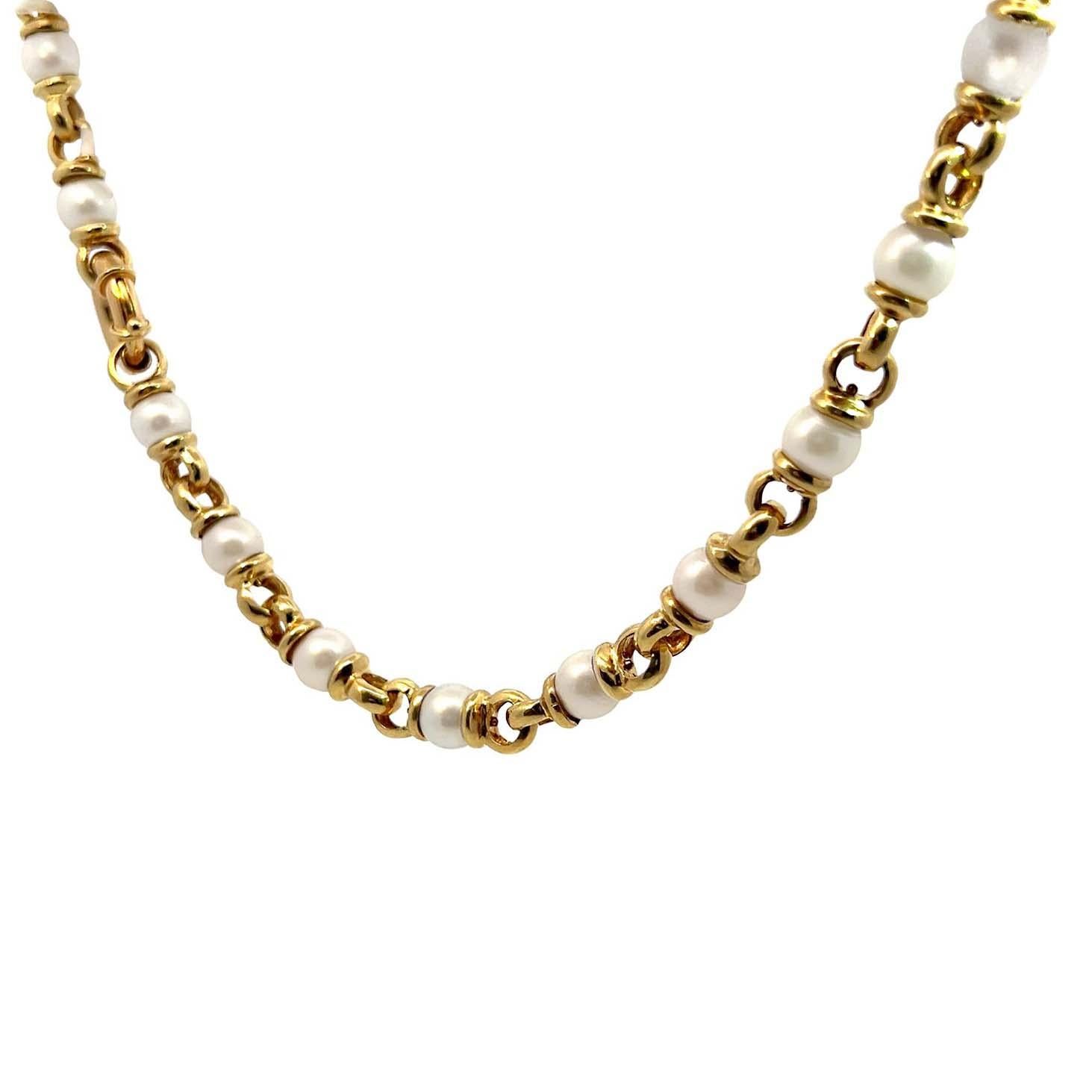 Pearl and Yellow Gold Link Necklace 1
