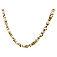  Pearl and Yellow Gold Link Necklace
