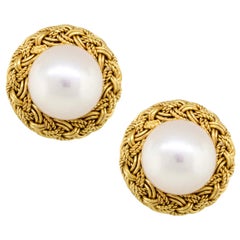 Pearl Basket Weave Stud Earrings 18 Karat in Stock