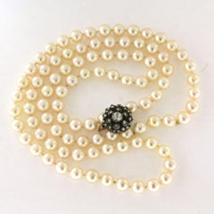 Collana di perle con ciondolo in oro 14k e argento con diamanti rosa fino a 0,30 ct