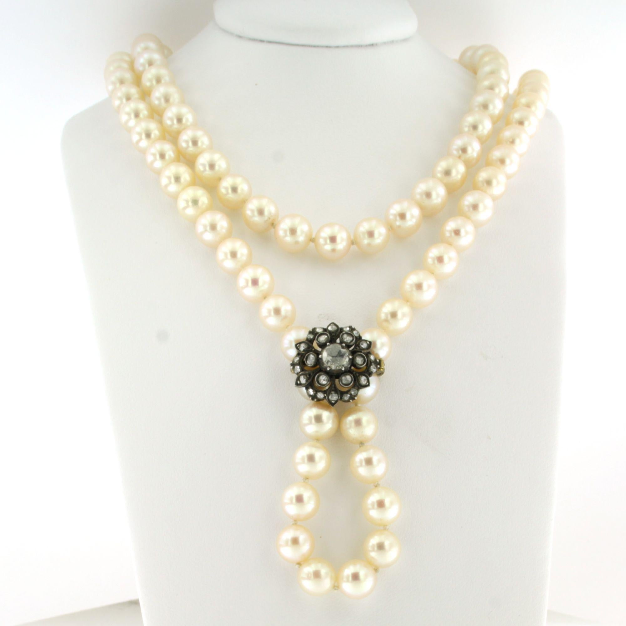 Collana di perle con ciondolo in oro 14k e argento con diamanti rosa fino a 0,30 ct
