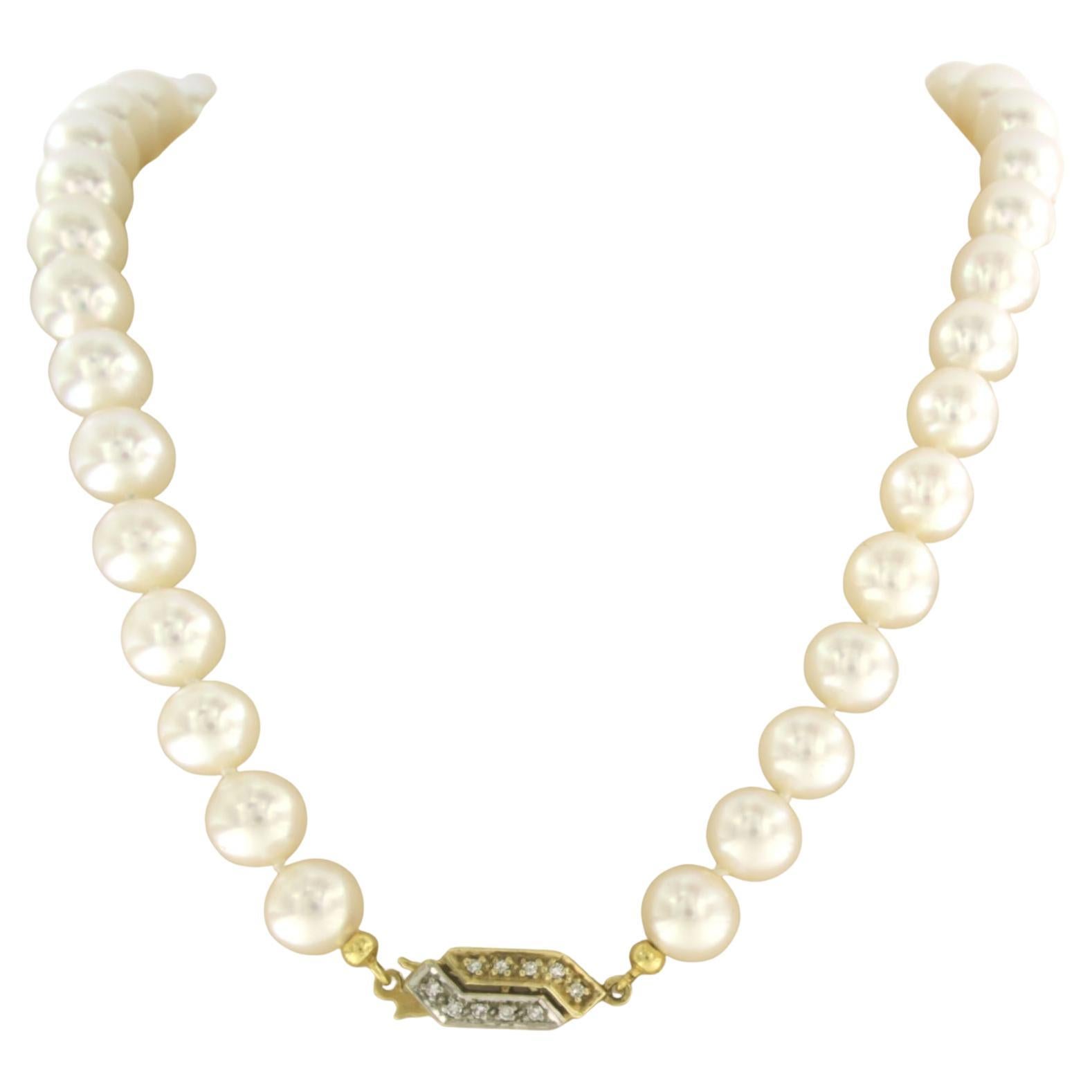 Pearl bead necklace and 14k gold claps with single cut diamonds up to 0.20ct