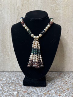 Vintage Synthetic Pearl & Bead Tassel Necklace