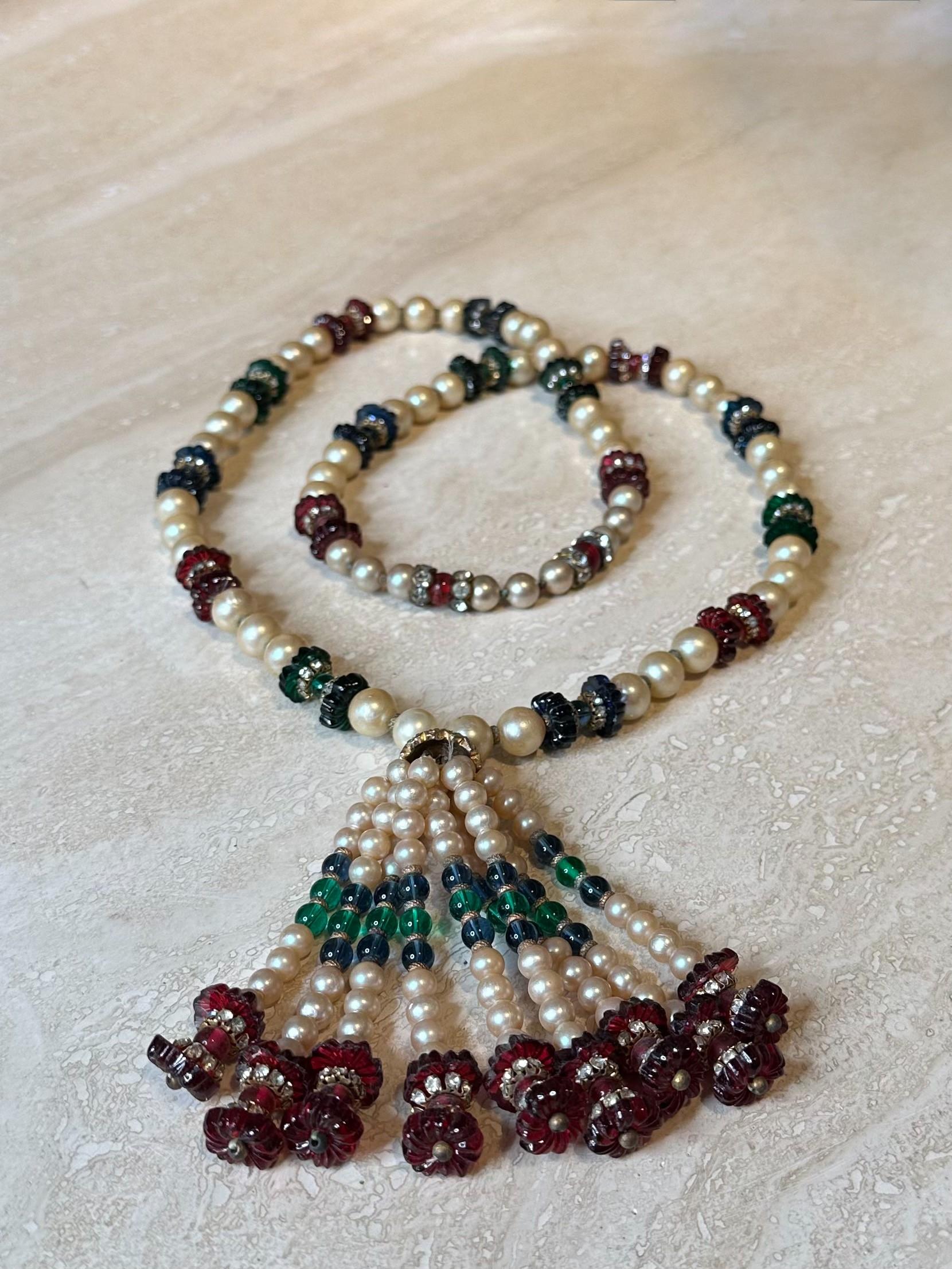 da uomo o donna Collana con perle sintetiche e perline d'epoca in vendita