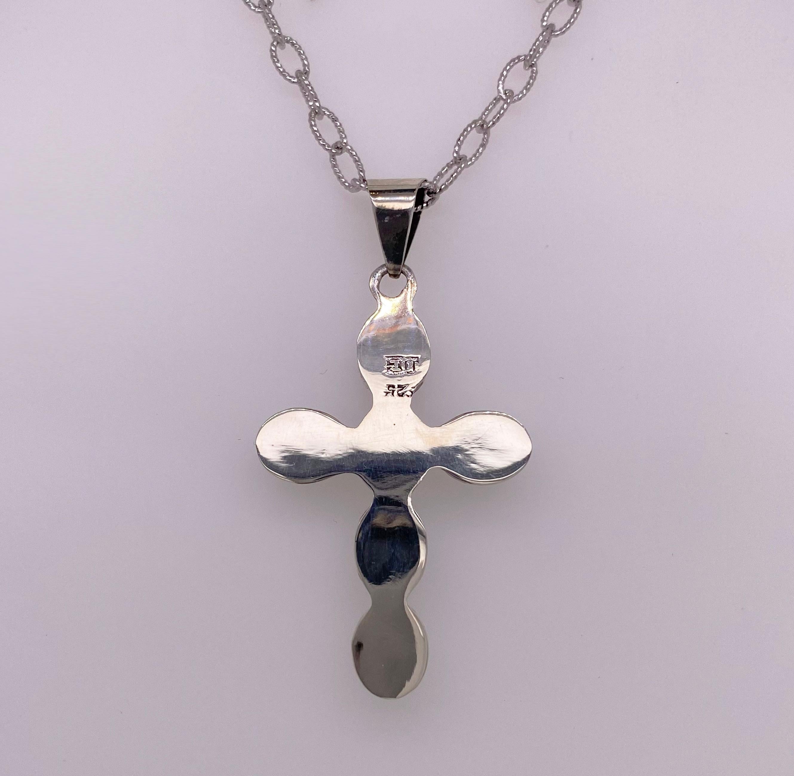 Oval Cut Pearl Beaded Cross w Genuine Freshwater Pearls Handmade in Sterling Silver Bezel For Sale