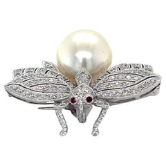 Pearl Bee and Diamond Brooch Pin 