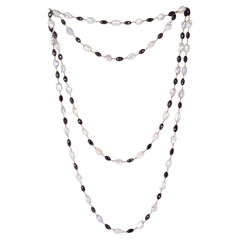 Pearl & Black Diamond Chain Necklace Made In 18k Gold