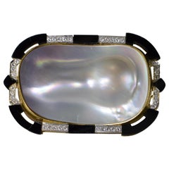 Pearl Black Onyx and Diamond Vintage Brooch Pendant