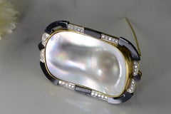 Pearl Black Onyx and Diamond Retro Brooch Pendant