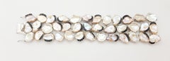 Pearl, Black Sapphire and White Sapphire Bracelet set in Silver Setting