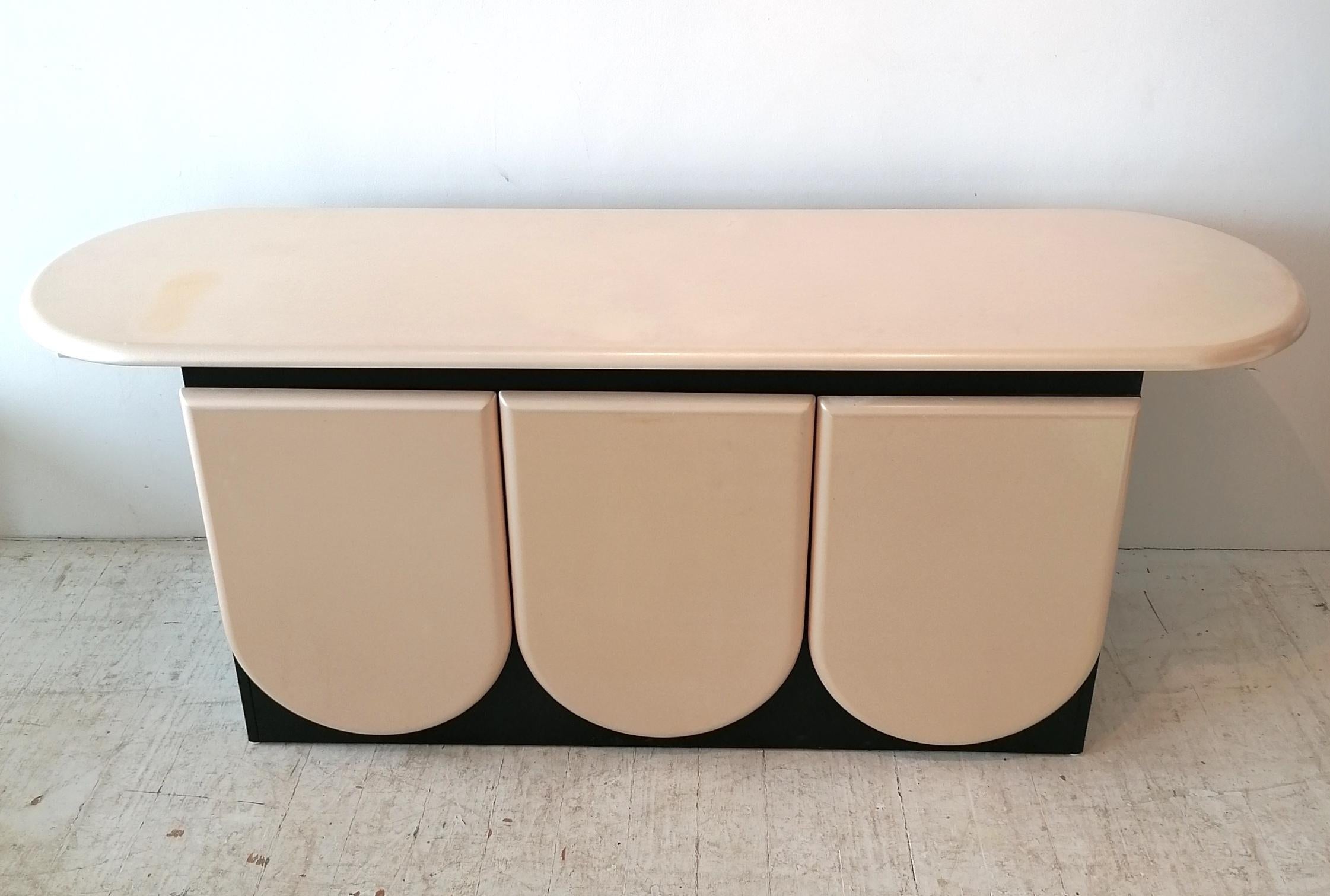 Post-Modern Pearl & Black Sideboard With Petal Shaped Doors, By Rougier, Canada 1980s