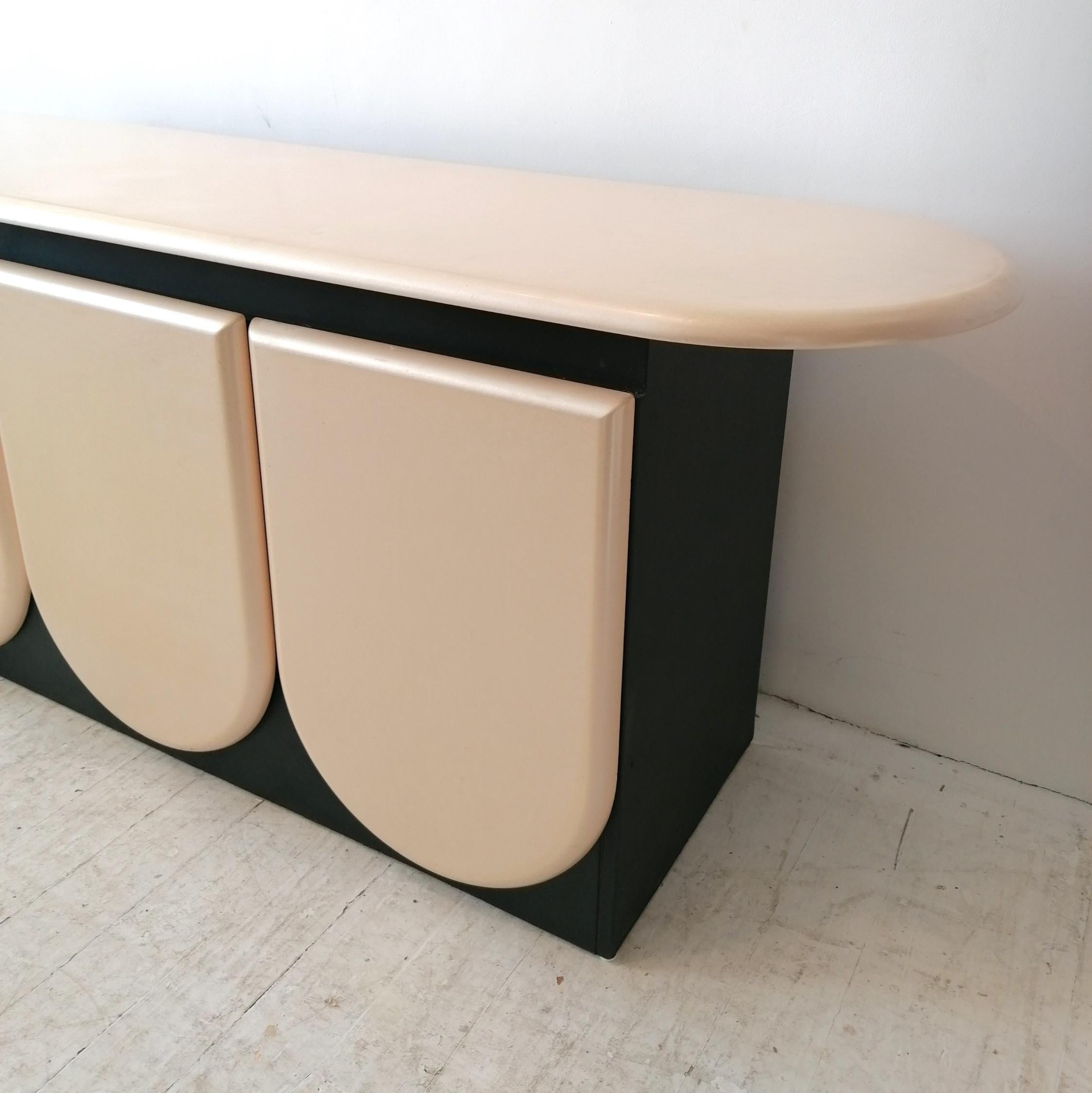 Pearl & Black Sideboard With Petal Shaped Doors, By Rougier, Canada 1980s 1