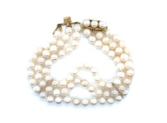 Pearl Bracelet 14K Yellow Gold Clasp 6.5mm Triple Pearl Strand 8 Inch