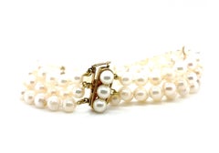 Pearl Bracelet 14K Yellow Gold Clasp 6.5mm Triple Pearl Strand 8 Inch