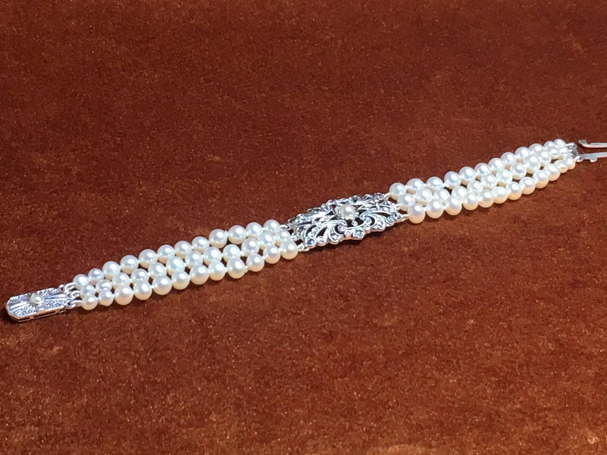 Art Deco Pearl Bracelet Antique Silver Ornament 2