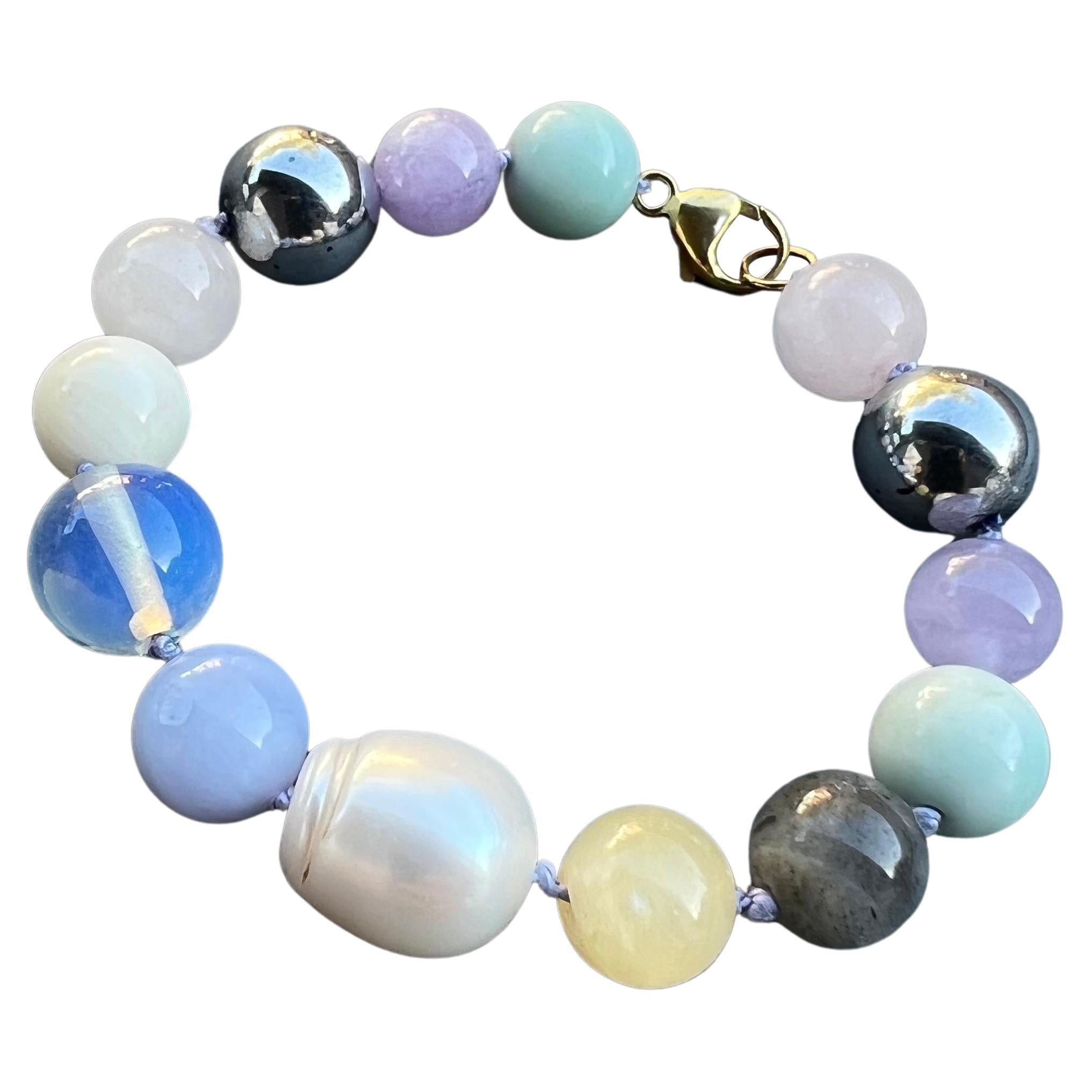 Perlenarmband, Perlenarmband, Amethyst, Labradorit, Rosenquarz, gelber Kalzit