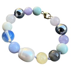 Pulsera de perlas, pulsera de cuentas, amatista, labradorita, cuarzo rosa, calcita amarilla