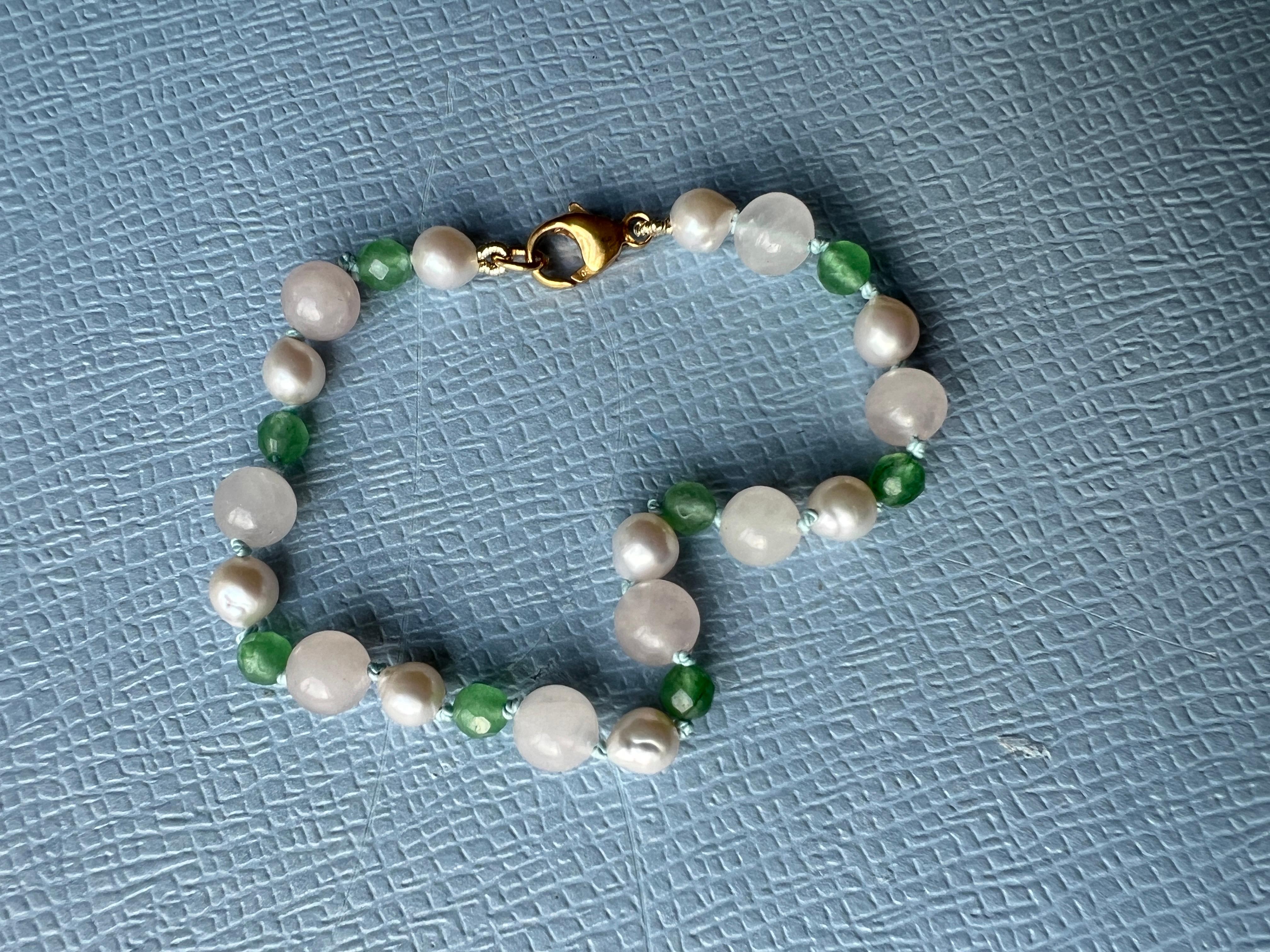 Pearl Bracelet Bead Chrysophrase Rose Quartz For Sale 6