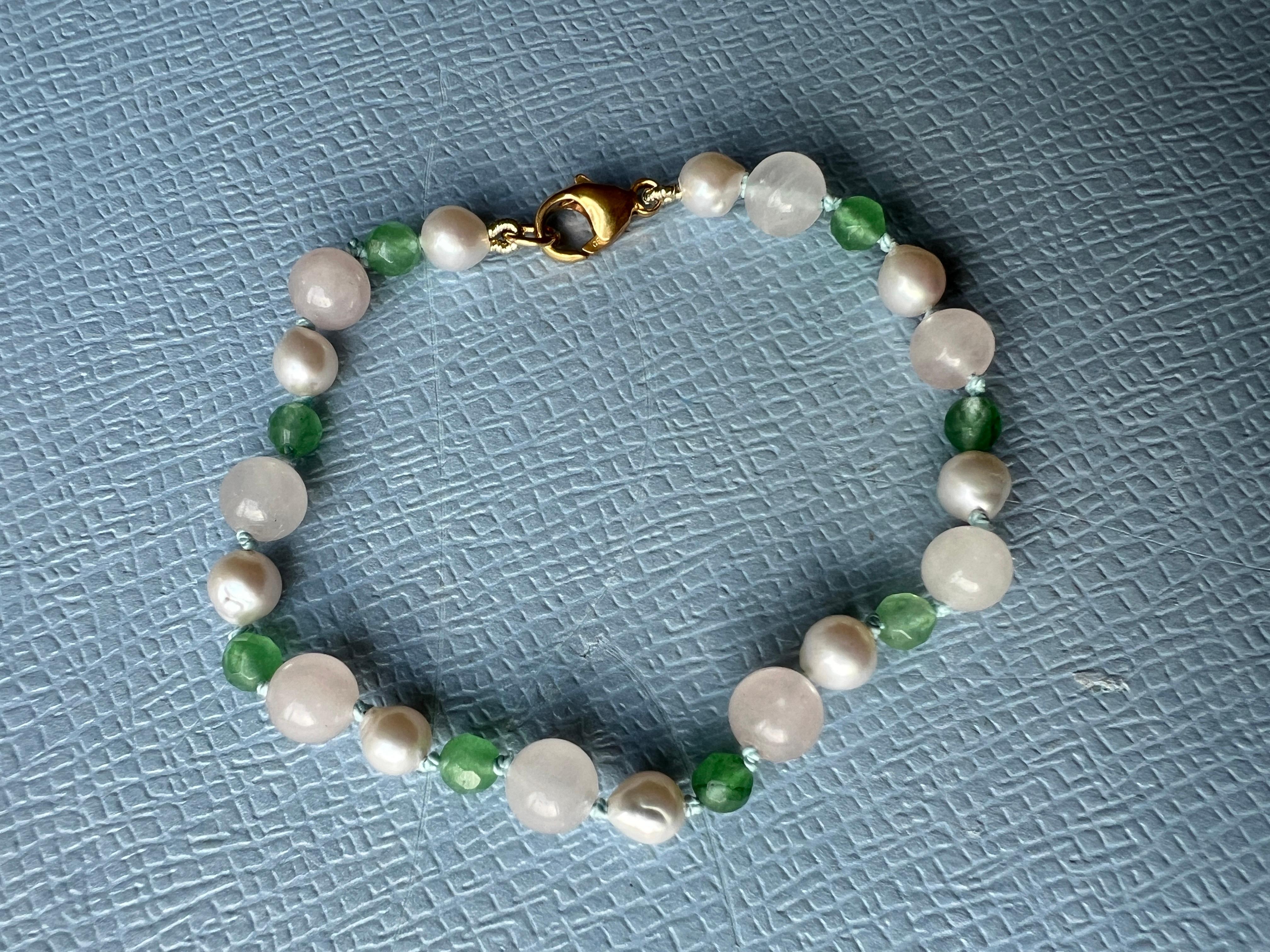 Pearl Bracelet Bead Chrysophrase Rose Quartz For Sale 9
