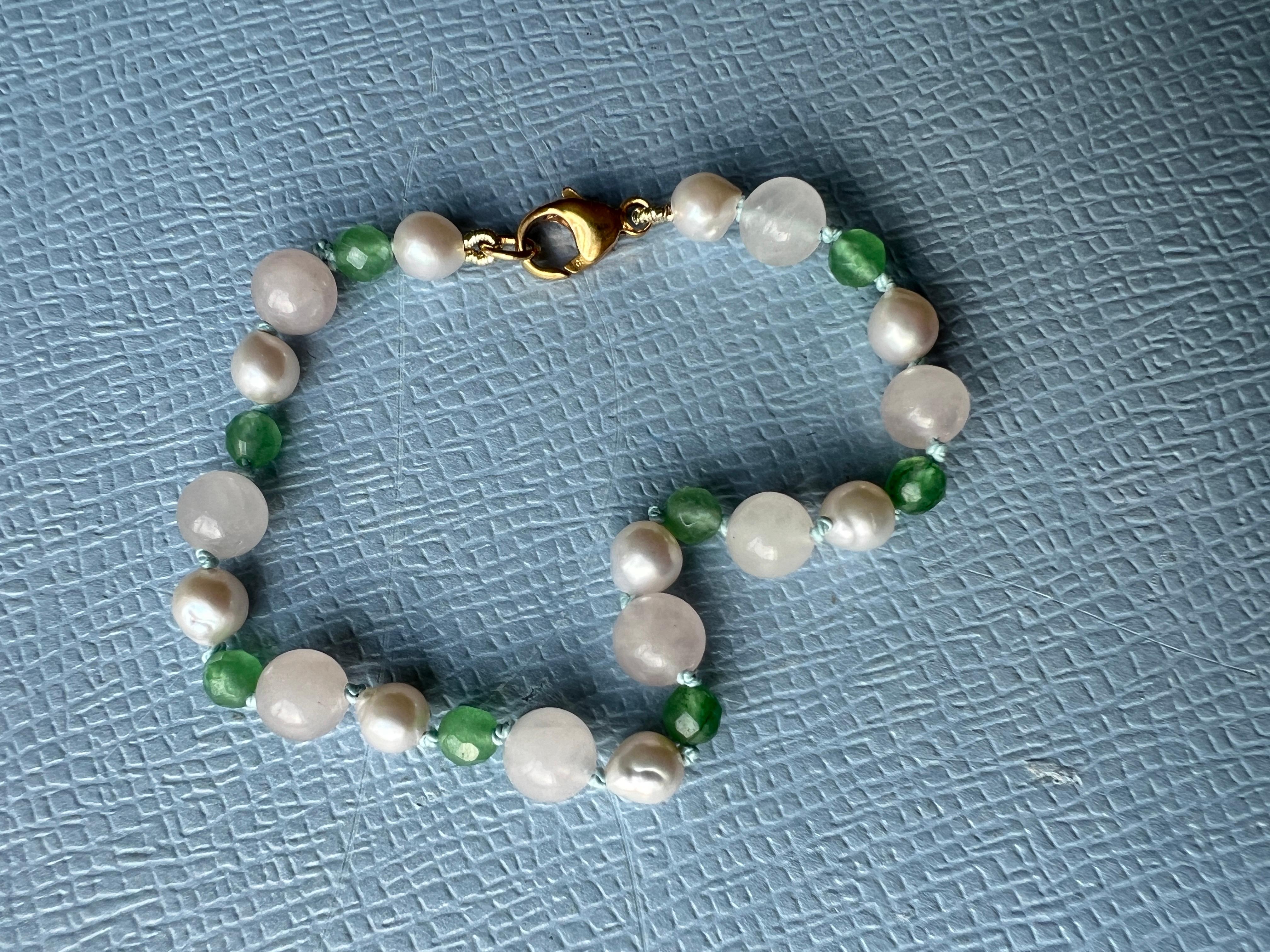 Pearl Bracelet Bead Chrysophrase Rose Quartz 
Goldfilled Clasp

Designer: J Dauphin

Made in Los Angeles

Available for immediate delivery