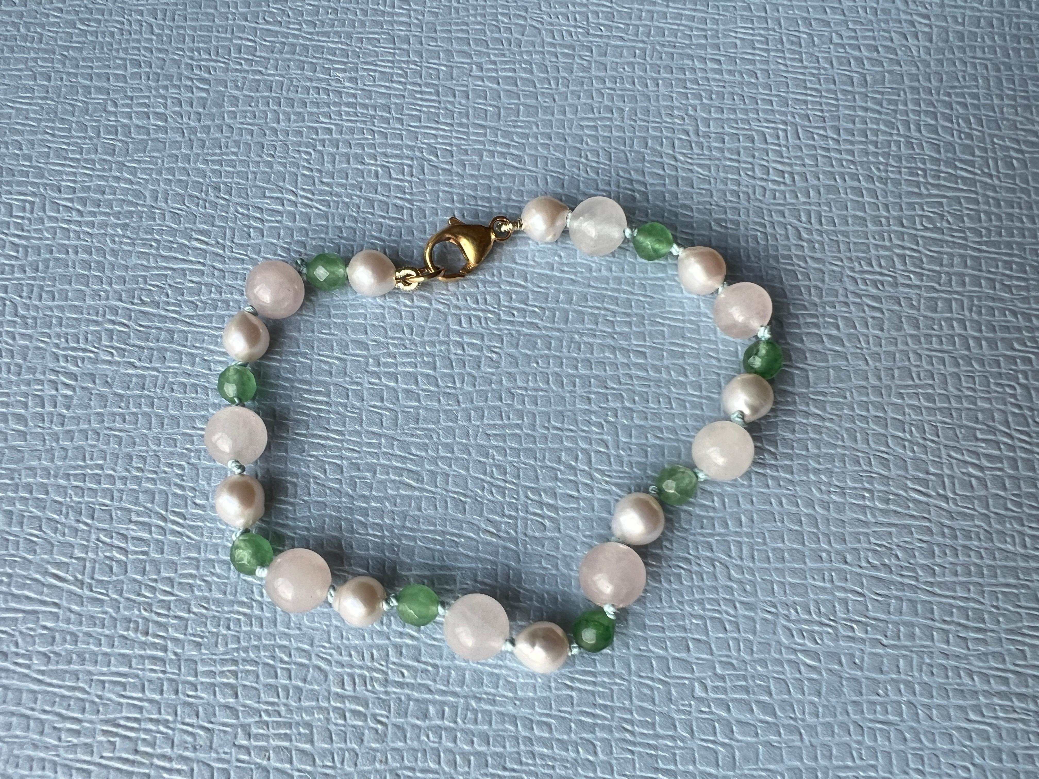 Victorian Pearl Bracelet Bead Chrysophrase Rose Quartz For Sale