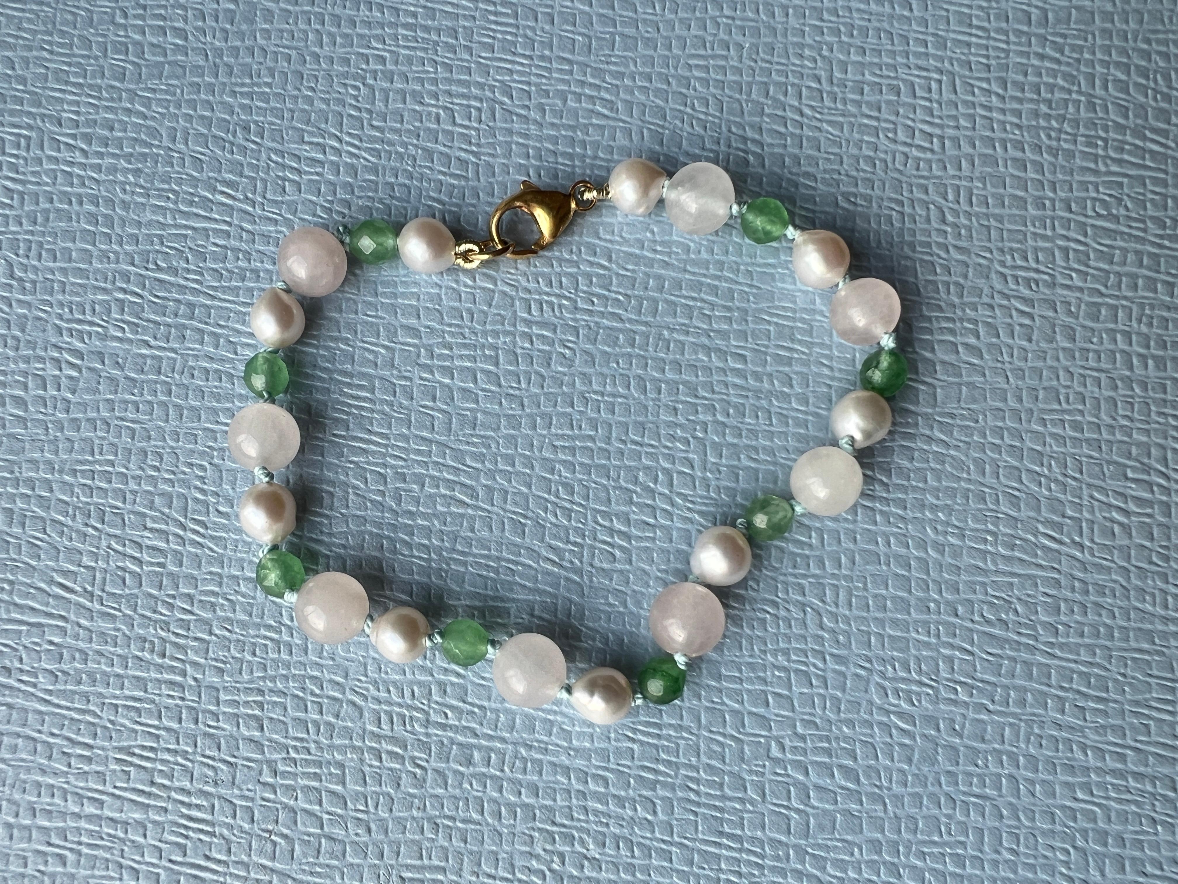 Brilliant Cut Pearl Bracelet Bead Chrysophrase Rose Quartz For Sale