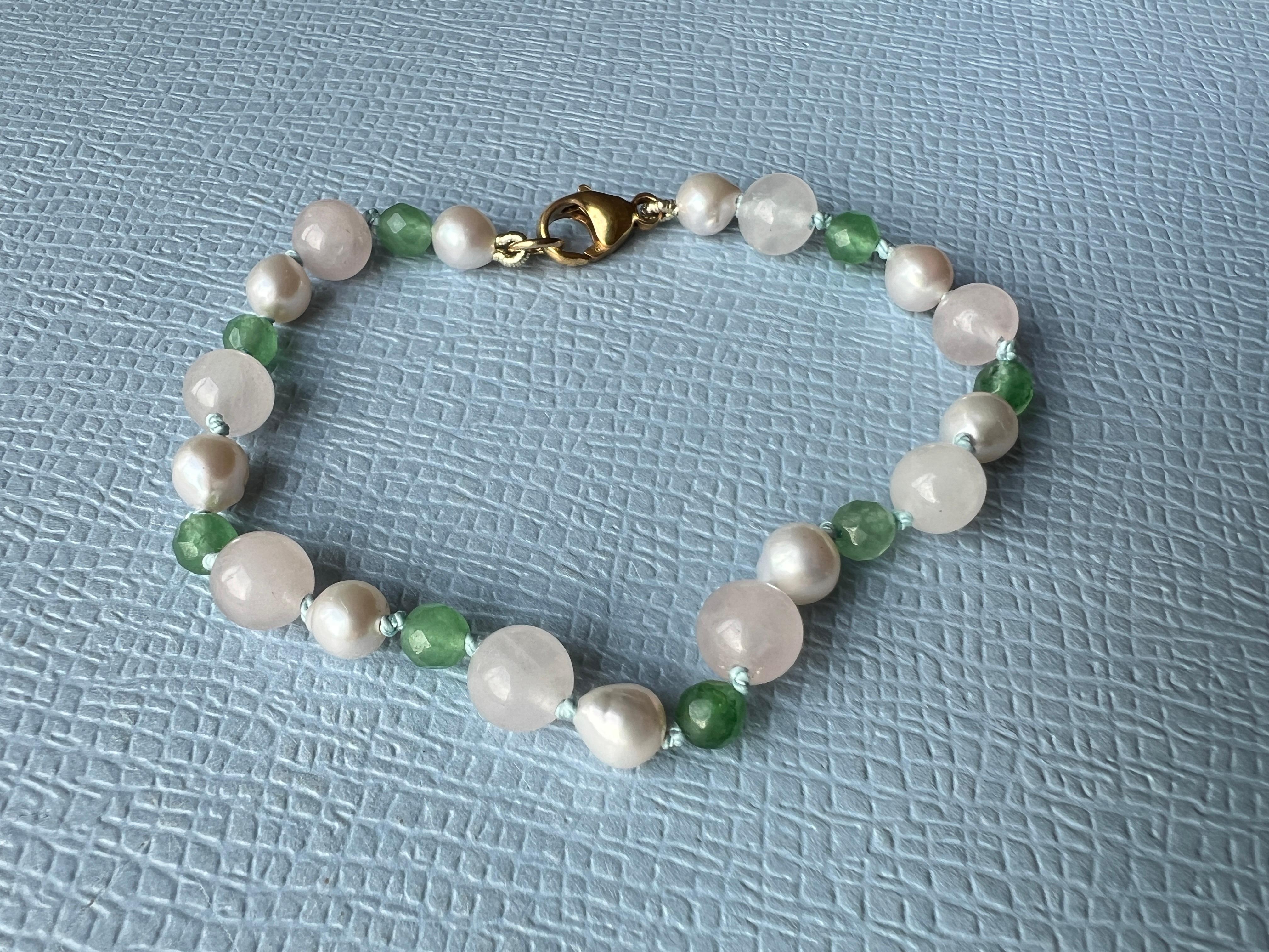Women's Pearl Bracelet Bead Chrysophrase Rose Quartz For Sale