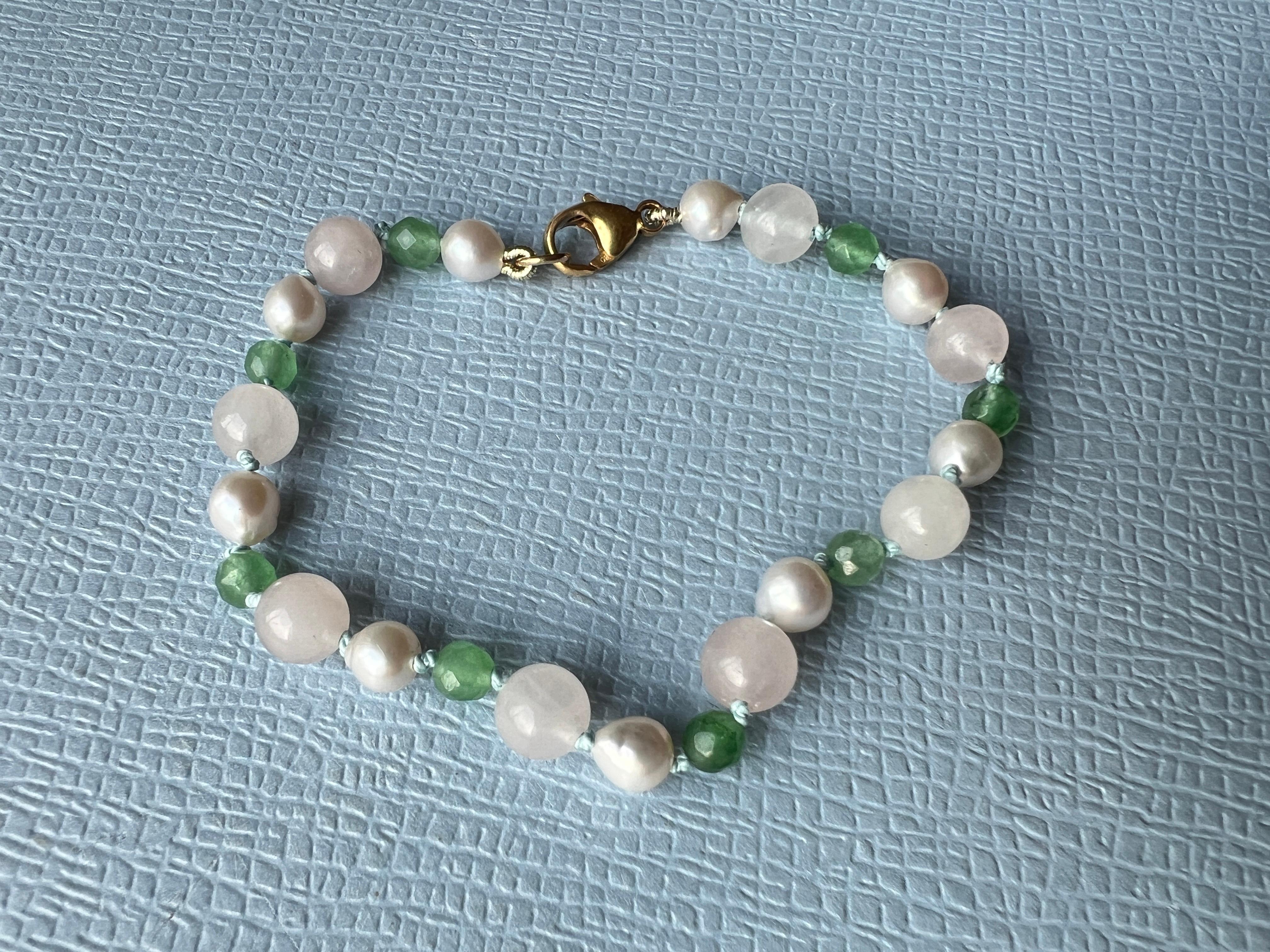 Pearl Bracelet Bead Chrysophrase Rose Quartz For Sale 1